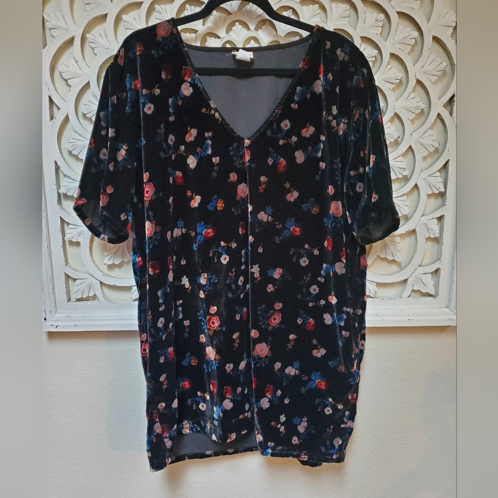 Natural Life Floral Print Velvet Mini Dress Size Large